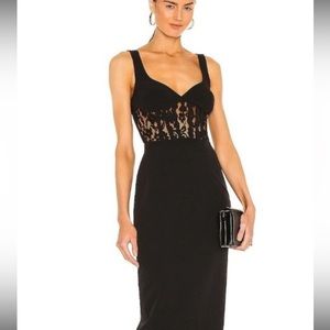 BARDOT REVOLVE CORSET LACE MIDI COCKTAIL DRESS